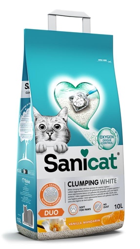 [6255] Sanicat Clumping White Duo Vanilla Mandarin Scented Cat Litter 10 L
