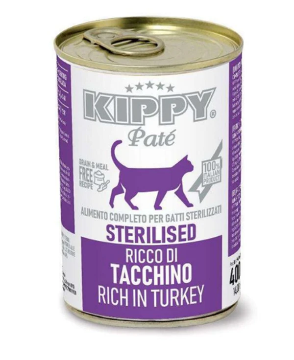 Kippy Pate Sterilised Cat Wet Food Rich in Turkey Cans 400 g 