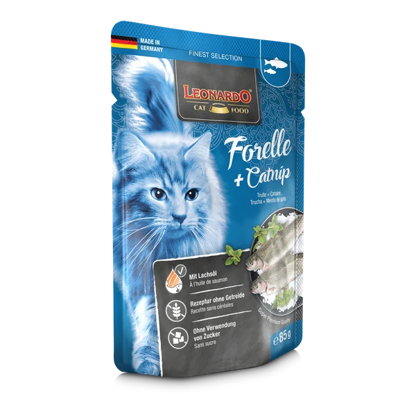 Leonardo Trout + Catnip Adult Cat Wet Food Pouch 85g