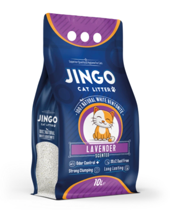 Jingo 100% Natural White Bentonite Clumping Cat Litter Lavender Scented