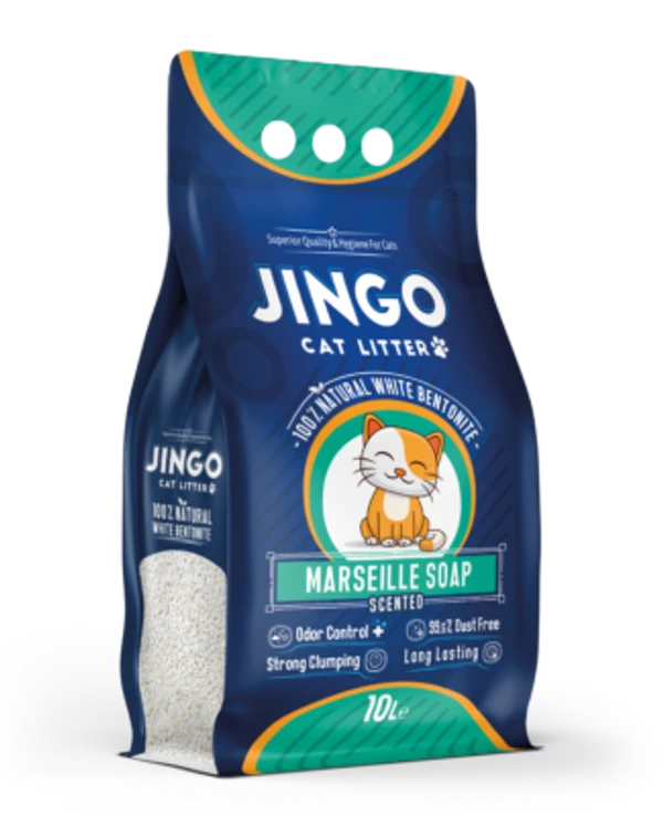 Jingo 100% Natural White Bentonite Clumping Cat Litter Marseille Soap Scented