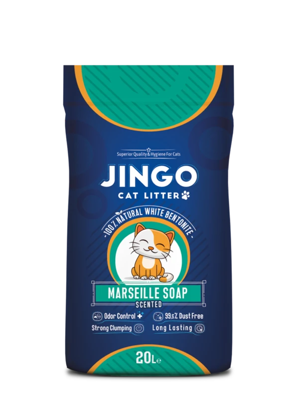 Jingo 100% Natural White Bentonite Clumping Cat Litter Marseille Soap Scented