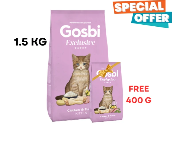 Gosbi Exclusive Chicken & Turkey Kitten Cat Dry Food 1.5Kg + 400g Free