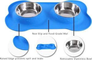 2 Stainless Steel Dog & Cat Bowls with Non-Slip Silicone Mat – Food & Water Feeder for Pets