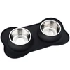 2 Stainless Steel Dog & Cat Bowls with Non-Slip Silicone Mat – Food & Water Feeder for Pets