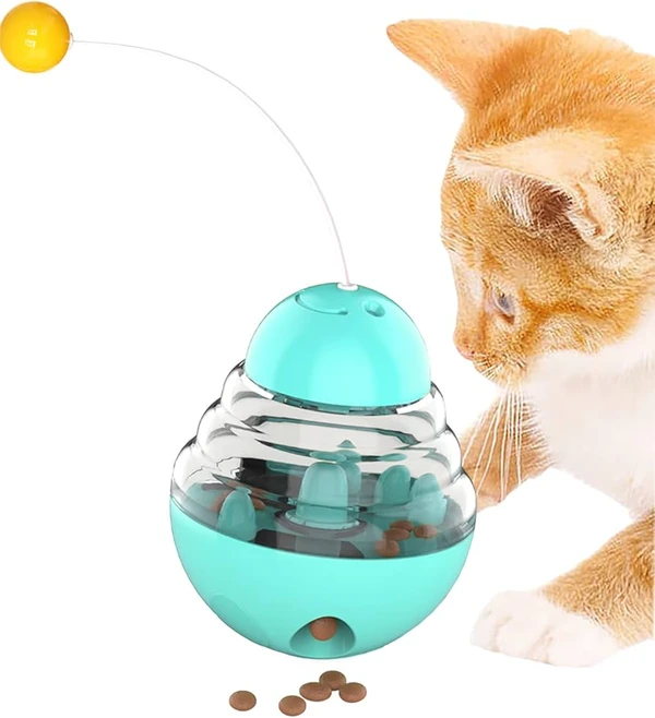 Interactive Tumbler Treat Ball Toy Dispenser for Cats – 360° Self-Rotating Food Puzzle Toy with Ball Wand - Green