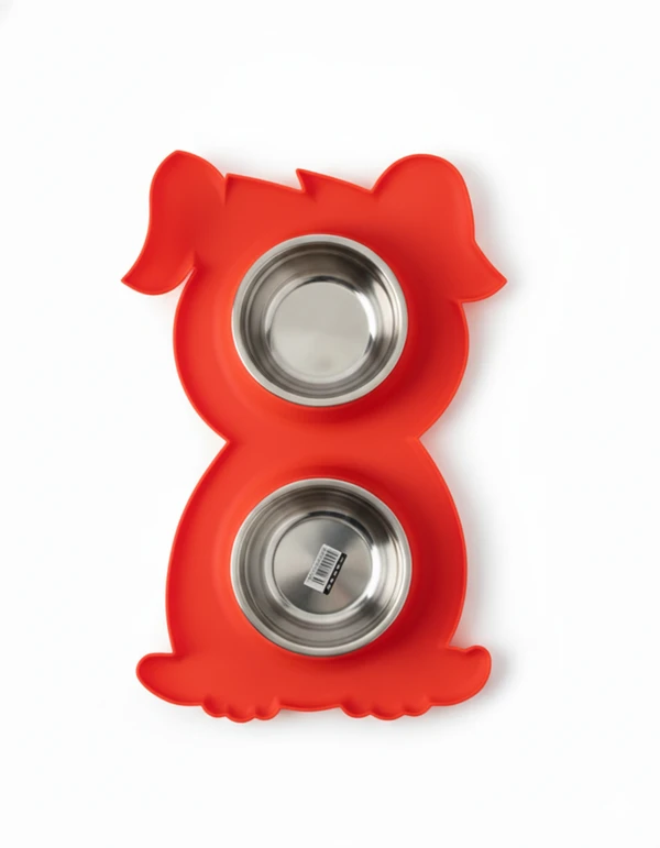 Double Stainless Steel Pet Bowls with Non-Slip Silicone Mat – 2-in-1 Food & Water Feeder for Dogs & Cats