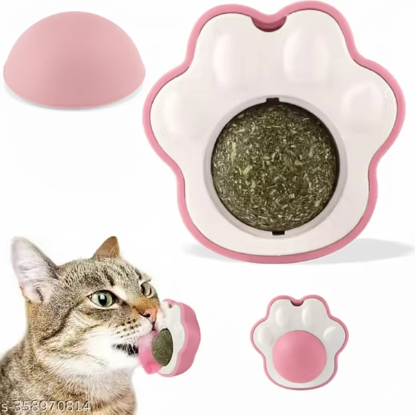 Paw-Shaped Catnip Ball Toy for Cats – Rotating Wall-Mounted Cat Treat Toy | Natural Catnip for Dental Health, Fresh Breath & Hairball Relief