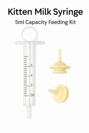 Kitten Milk Feeding Syringe with 2 Soft Silicon Nipples – 5ml Nursing Kit for Newborn Pets