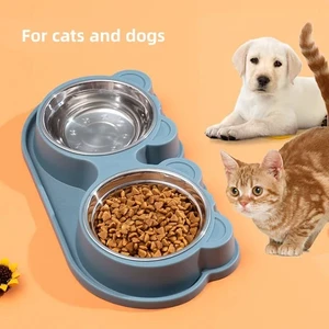 2 Stainless Steel Pet Bowls with Non-Slip Safety Base – Food & Water Feeder for Cats and Dogs (38×19×5 cm) - Orange 