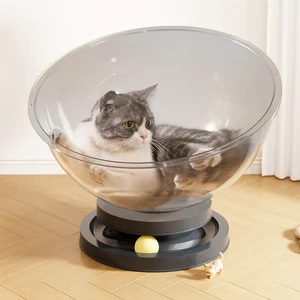 Circular Plastic Cat Bed with 2 Interactive Rolling Balls – Durable Transparent Pet Lounge