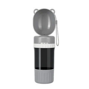 2-in-1 Portable Pet Water Bottle & Food Container – Travel Dog & Cat Dispenser with Bowl - Grey
