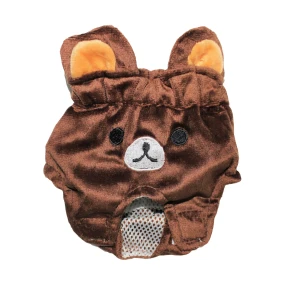 Bear Design Reusable Pet Diaper for Small Dogs & Cats – Washable Soft Female Pants with Adjustable Fit - Small (Brown)