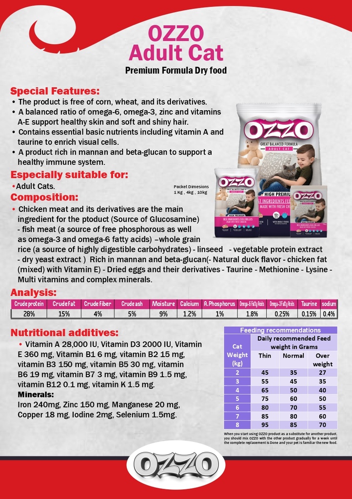 OZZO High Premium Adult Cat Dry Food With Fresh Chicken 4 Kg