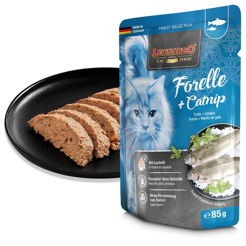 Leonardo Trout + Catnip Adult Cat Wet Food Pouch 85g