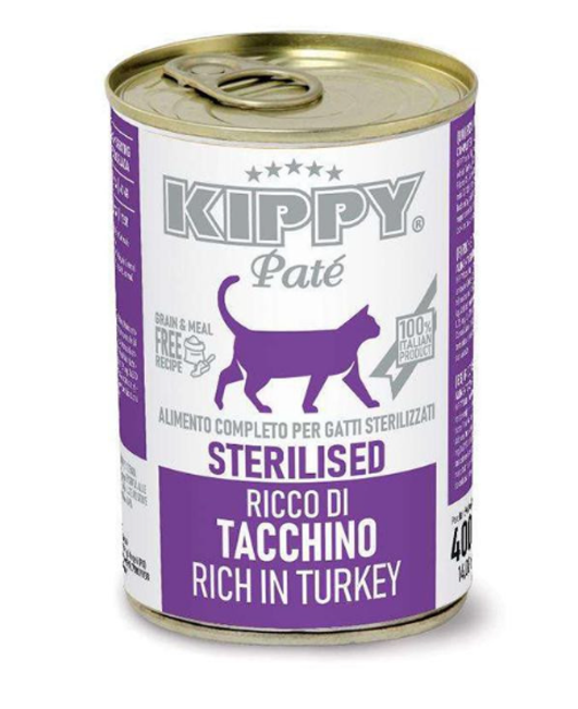 Kippy Pate Sterilised Cat Wet Food Rich in Turkey Cans 400 g 