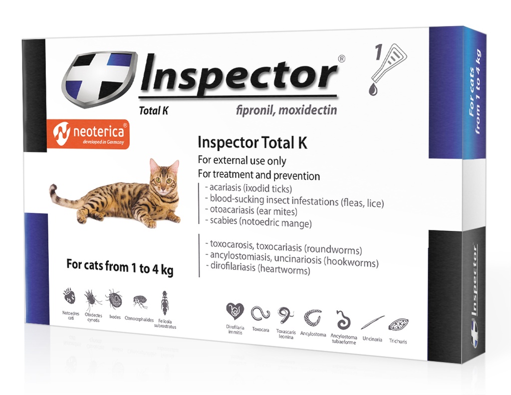 Inspector Total K Spot-on For Cats From 1 To 4 kg (Fipronil , Moxidectin ) X 1 Pipette