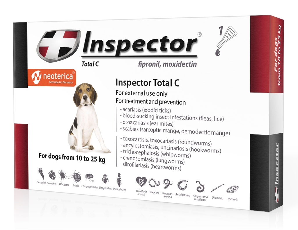 Inspector Total C Spot-on For Dogs From 10 To 25 kg (Fipronil , Moxidectin ) X 1 Pipette 