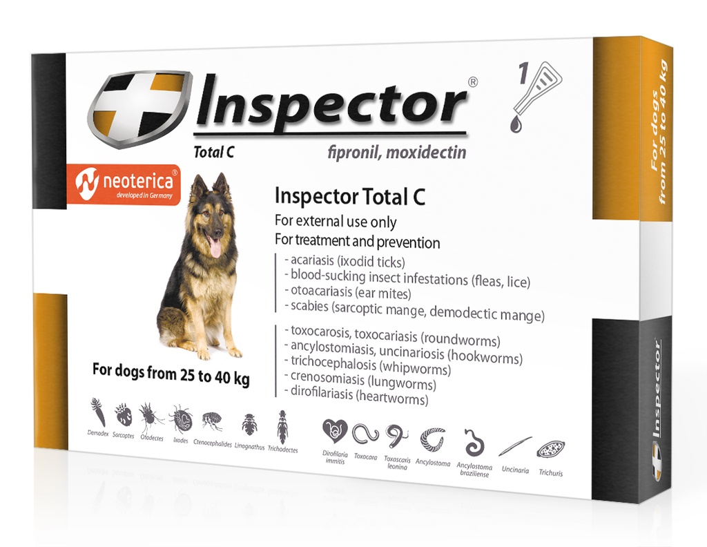 Inspector Total C Spot-on For Dogs From 25 To 40 kg (Fipronil , Moxidectin ) X 1 Pipette