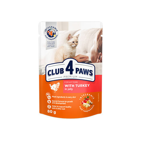 CLUB 4 PAWS Premium Kittens Wet Food With Turkey in Jelly Pouch 80 g 