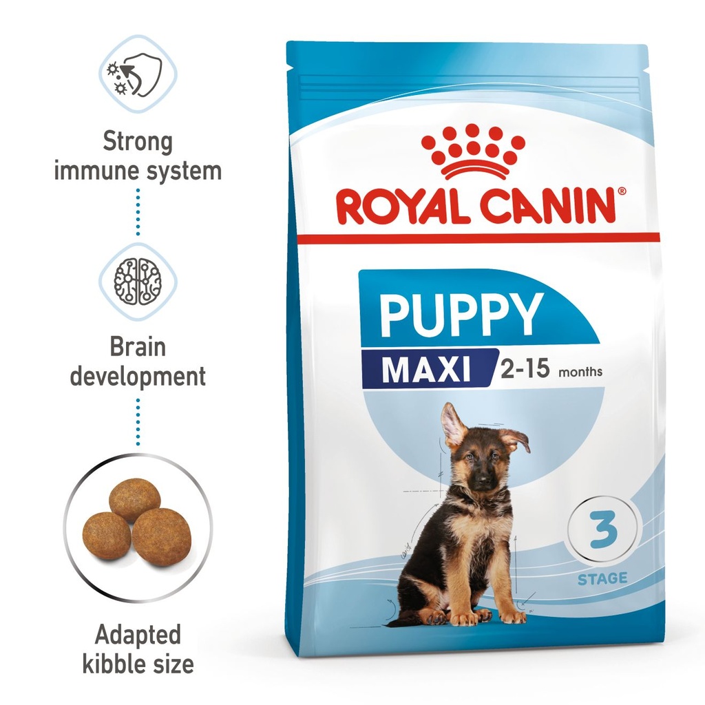 Royal Canin Maxi Puppy (16 KG) – Dry food for large dogs – Adult weight from 26 to 44 KG. From 2 to 15 months.