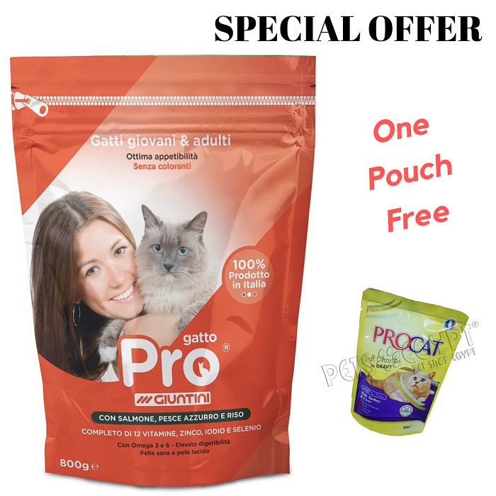 Pro Gatto with Salmon, Fish and Rice Cat Food 800 g + Procat With Turkey & Liver 100 g