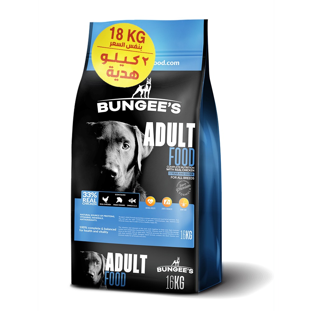 Bungee’s Dry Food For Adult Dogs - All Breeds 16kg+2Kg Free