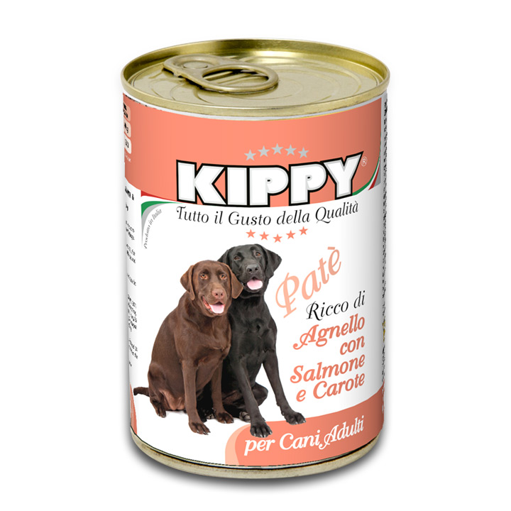 Kippy Patè Wet Food For Adult Dogs Rich in Lamb and Salmon with Carrots 400 g