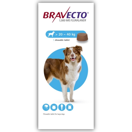 Bravecto 1000 mg Fluralaner Chewable Tablet For Large Dogs (20 - 40 Kg) X 1 Tablet