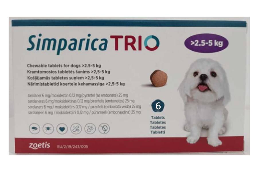 Simparica Trio Chewable Tablet for Dogs (2.5 - 5 Kg) X 1 Tablet 