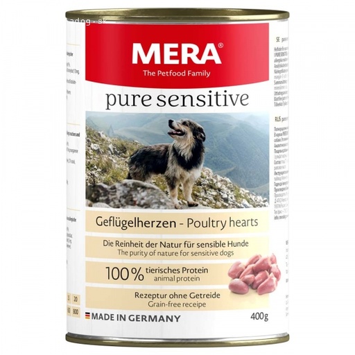 [5142] MERA Pure Sensitive with Poultry Hearts 400g Dog Can 