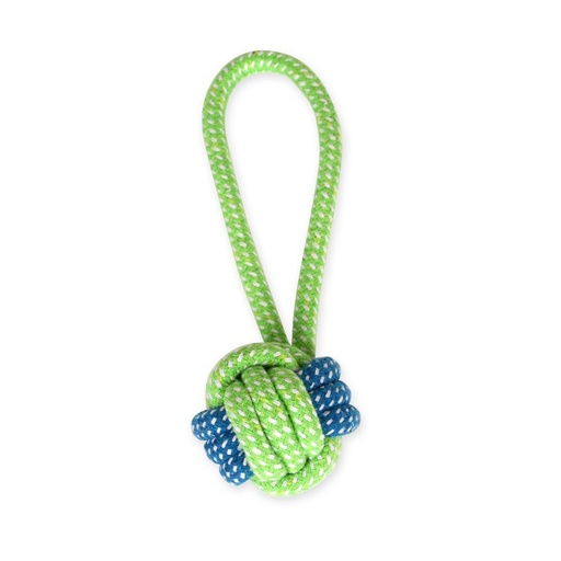 [1094] MF Knotted Ball with Hand Rope Dog Toy 18cm Multi-Color