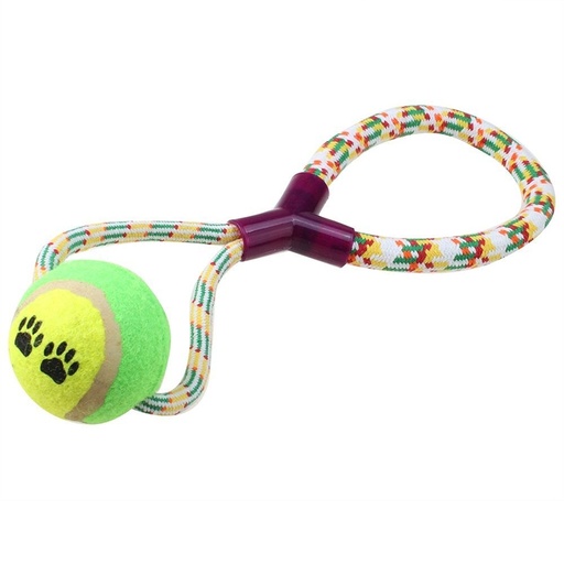 [1114] MF Rope Dog Toy with Tennis Ball Multi-Color