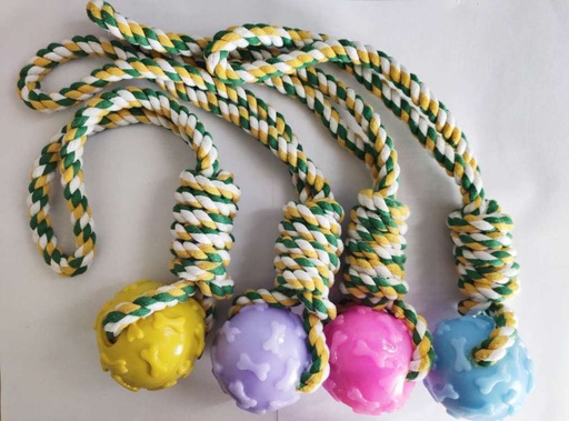 [1128] MF Rope Dog Toy with Rubber Ball Multi-Color