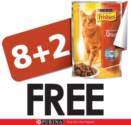 [3102] Purina Friskies Turkey in Gravy Wet Cat Food Pouch 85g ( 8 + 2 Free )