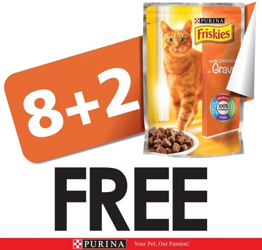 [3065] Purina Friskies Chicken in Gravy Wet Cat Food Pouch 85g ( 8 + 2 Free )