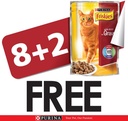 Purina Friskies Beef in Gravy Wet Cat Food Pouch 85g ( 8 + 2 Free )