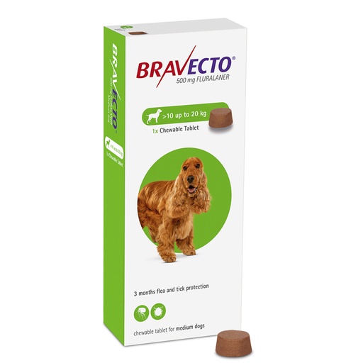 [1076] Bravecto Chewable Tablet For Medium Dogs (10 - 20 Kg) X 1 Tablet
