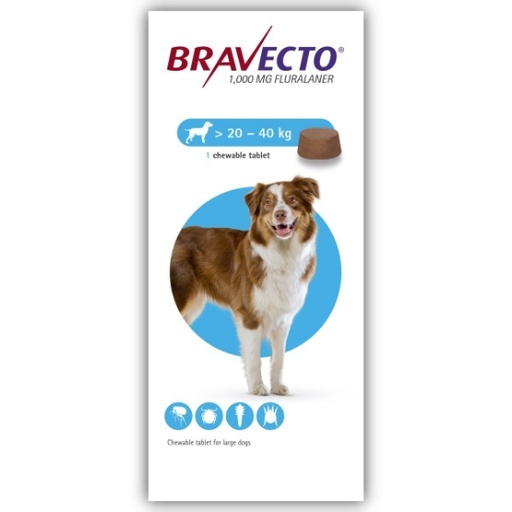 [8663] Bravecto 1000 mg Fluralaner Chewable Tablet For Large Dogs (20 - 40 Kg) X 1 Tablet