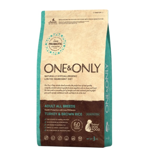 [4363] ONE&ONLY Adult All Breeds Turkey & Brown Rice Dog Dry Food 3Kg