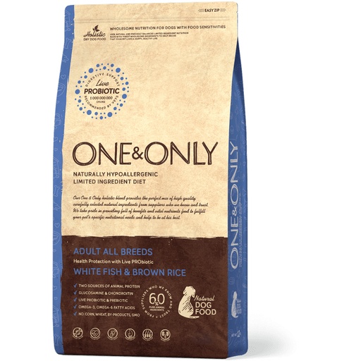 [4257] ONE&ONLY Adult All Breeds White Fish & Brown Rice Dog Dry Food 12Kg
