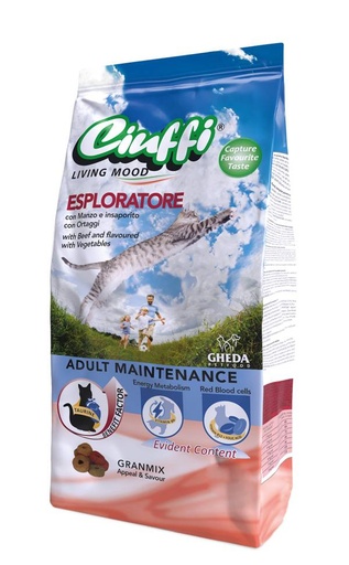 Ciuffi Living Mood Esploratore Adult Maintenance with Beef and flavoured with Vegetables Adult Cats Dry Food 