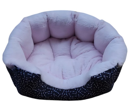 [6619] Petmoda Bones Bed Black/Pink Fur 65*50 cm