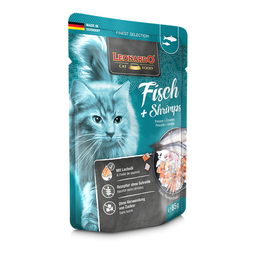 [6336] Leonardo Fish + Shrimps Adult Cat Wet Food Pouch 85g